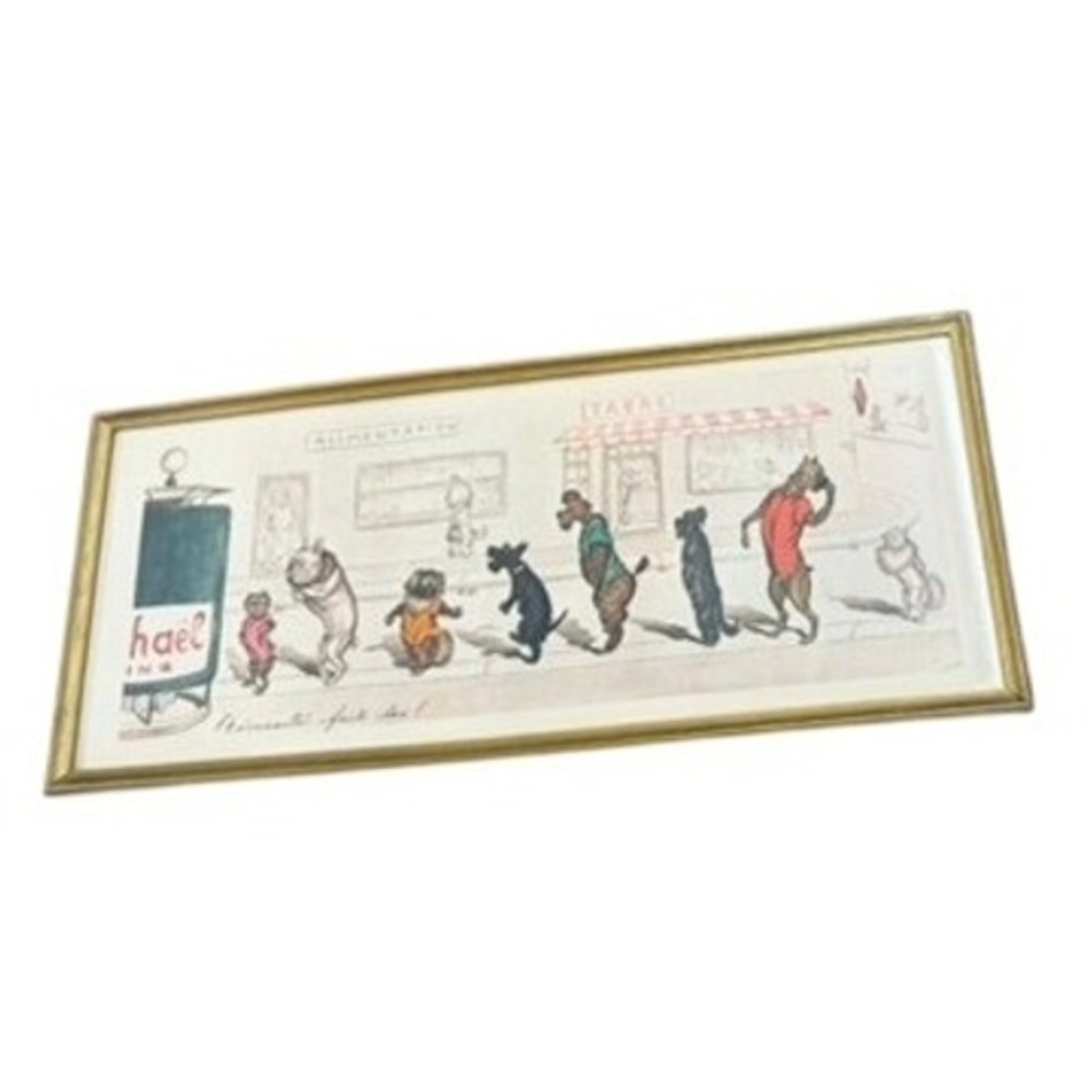 VTG French Dog Illustration Framed Art Print Necessite Fait Loi Paris Sealed